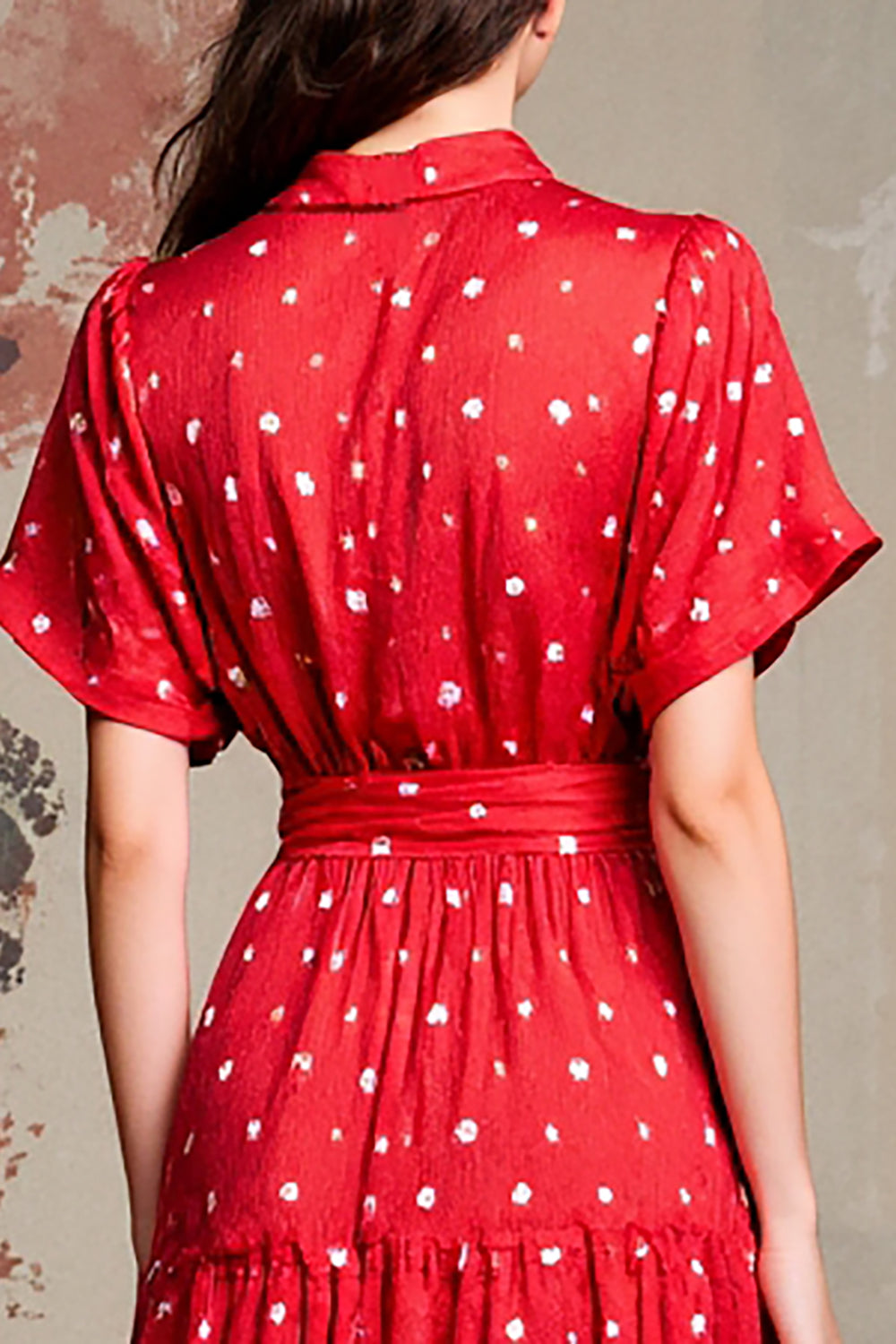 Red A Line Wedding Guest Dress with White Polka Dots