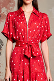 Red A Line Wedding Guest Dress with White Polka Dots