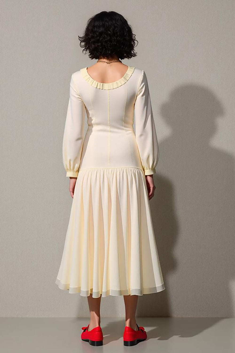 Ivory A Line Long Sleeve Wedding Guest Dress
