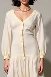 Ivory A Line Long Sleeve Wedding Guest Dress