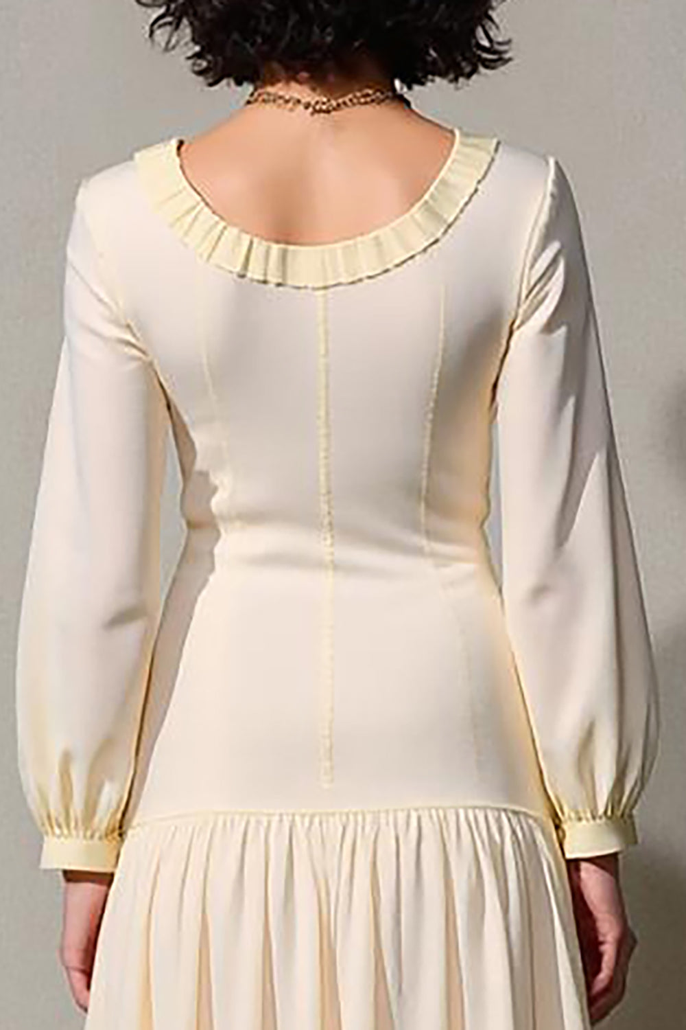 Ivory A Line Long Sleeve Wedding Guest Dress