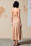 Champagne Spaghetti Straps Ruched Wedding Guest Dress