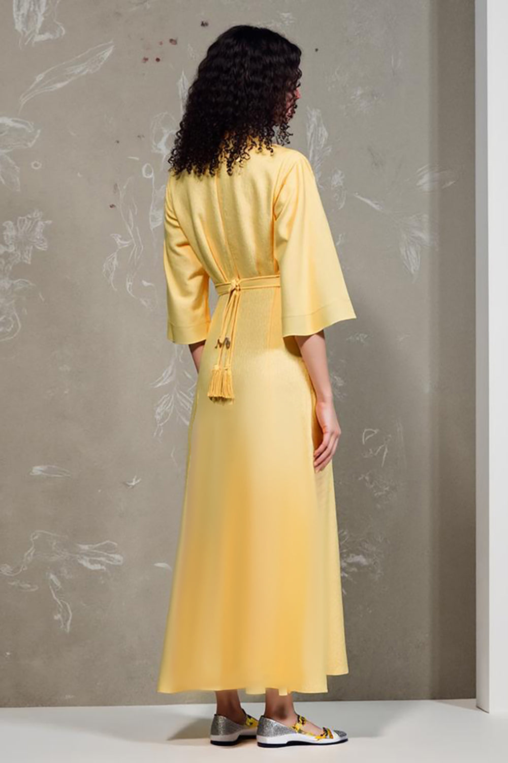 Yellow A Line Lapel Wedding Guest Dress