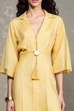 Yellow A Line Lapel Wedding Guest Dress
