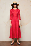 Red A Line 3/4 Sleeve Wedding Guest Dress