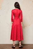 Red A Line 3/4 Sleeve Wedding Guest Dress