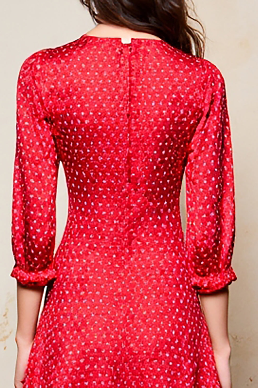 Red A Line 3/4 Sleeve Wedding Guest Dress