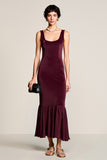 Burgundy Sheath Velvet Wedding Guest Dress