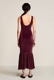 Burgundy Sheath Velvet Wedding Guest Dress