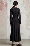 Black A Line Cowl Neck Long Sleeve Wedding Guest Dress