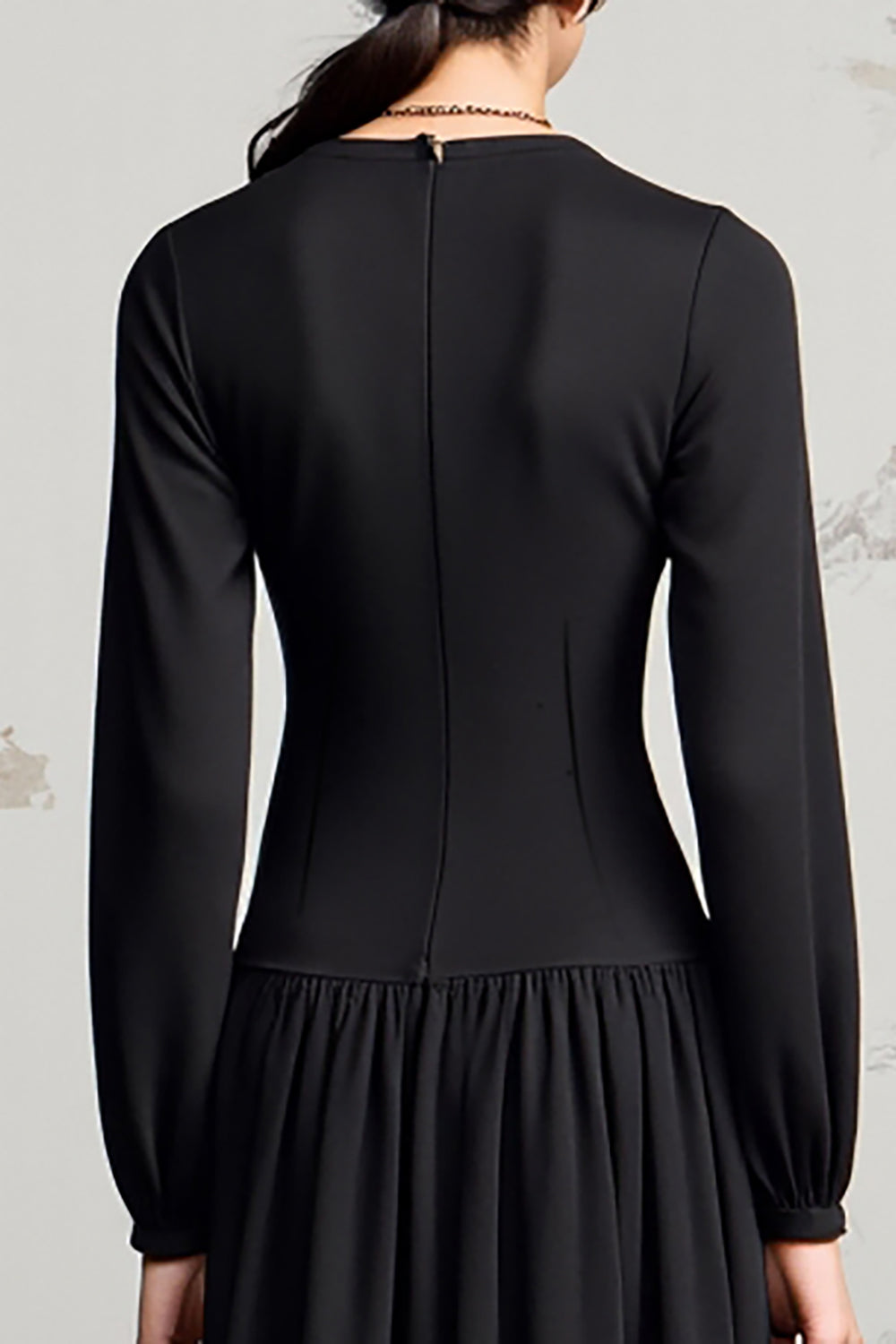 Black A Line Cowl Neck Long Sleeve Wedding Guest Dress
