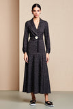 Black A Line Long Sleeve Wedding Guest Dress with White Polka Dots