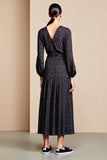 Black A Line Long Sleeve Wedding Guest Dress with White Polka Dots