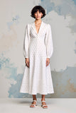 White A Line Notched Lapel Polka Dot Dress