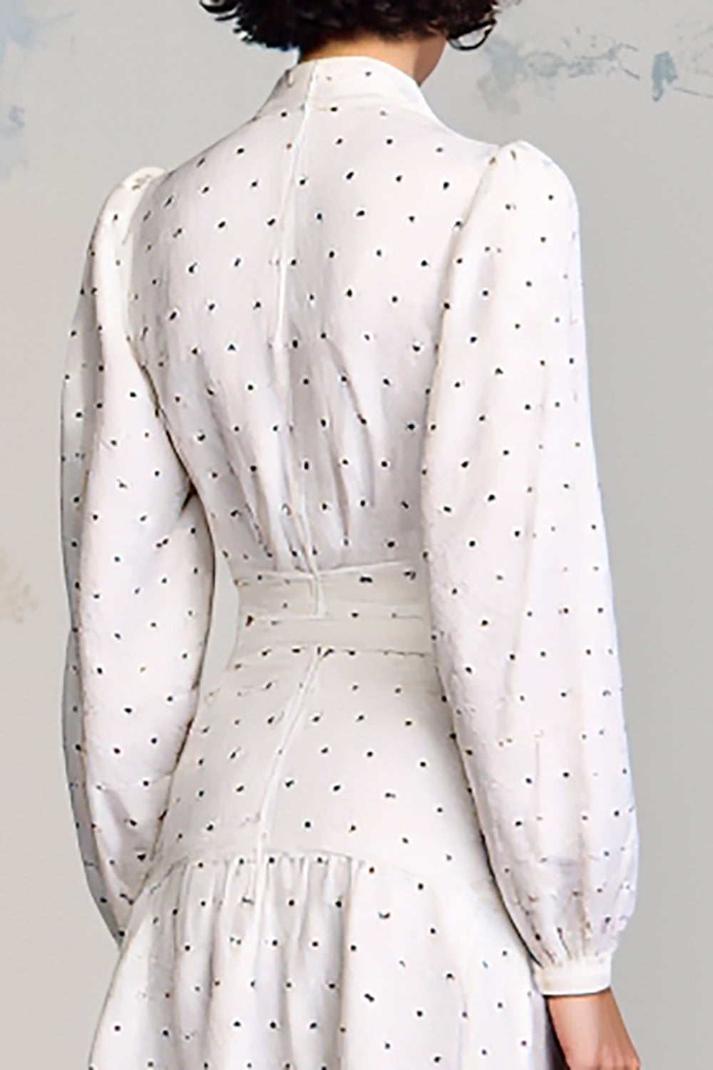 White A Line Notched Lapel Polka Dot Dress