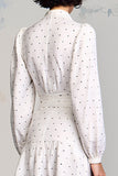 White A Line Notched Lapel Polka Dot Dress