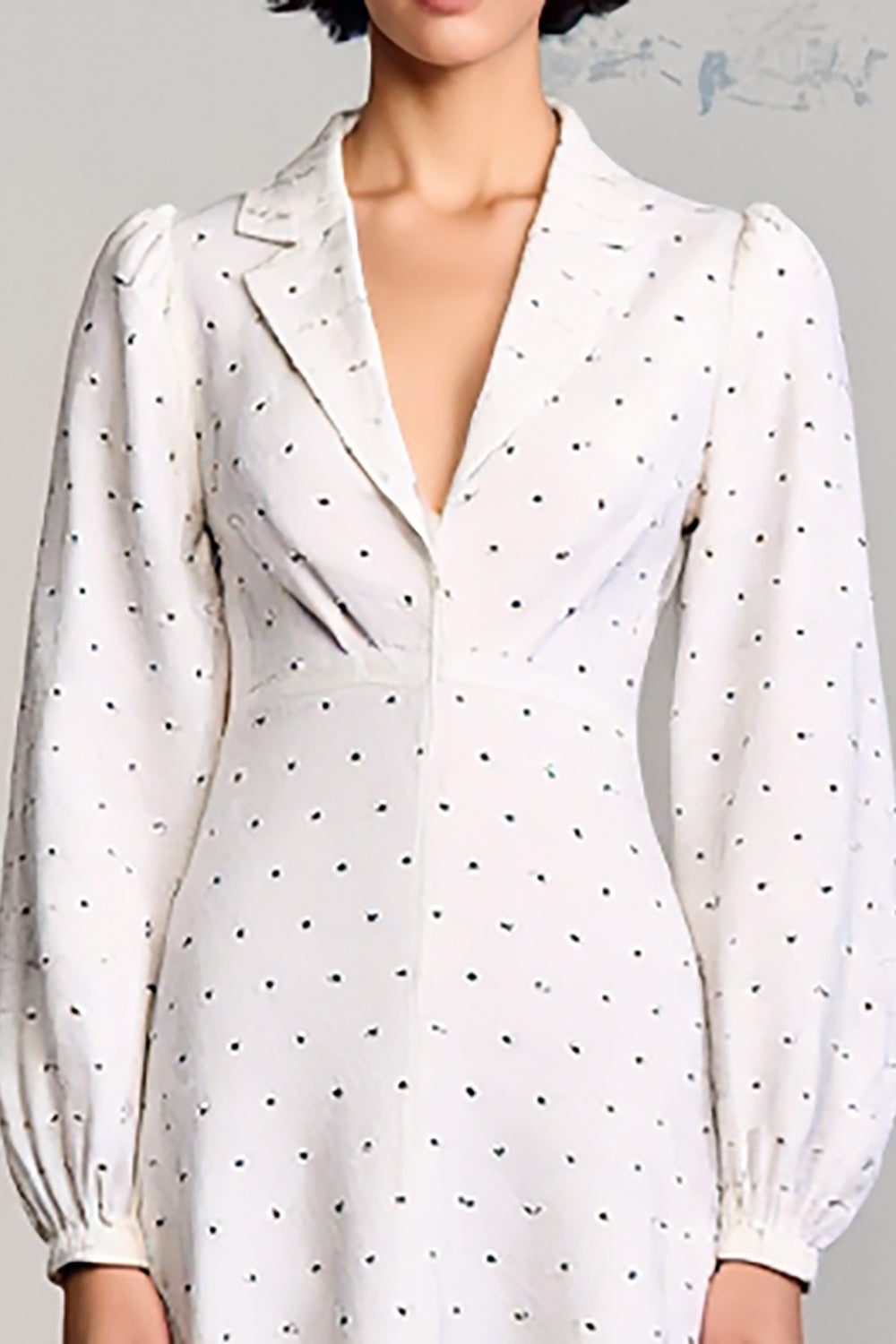 White A Line Notched Lapel Polka Dot Dress