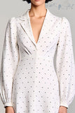 White A Line Notched Lapel Polka Dot Dress