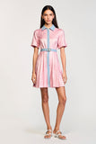 Pink Polo Collar Satin Wedding Guest Dress with Belt