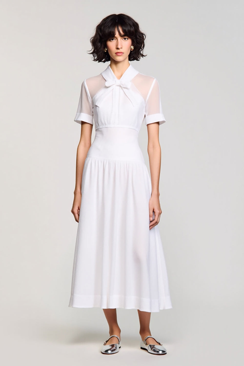 White A Line Wedding Guest Dress with Bow