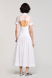 White A Line Wedding Guest Dress with Bow