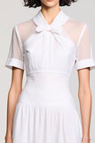 White A Line Wedding Guest Dress with Bow