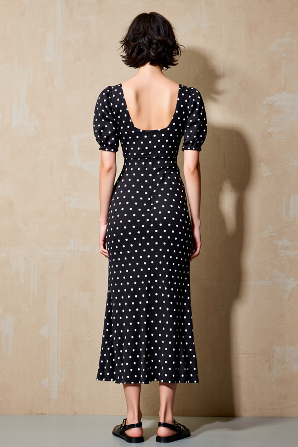Black Sheath Short Sleeve Polka Dot Dress