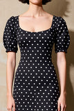 Black Sheath Short Sleeve Polka Dot Dress
