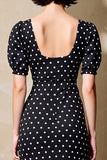 Black Sheath Short Sleeve Polka Dot Dress