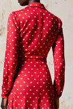 Red A Line Long Sleeve Polka Dot Dress