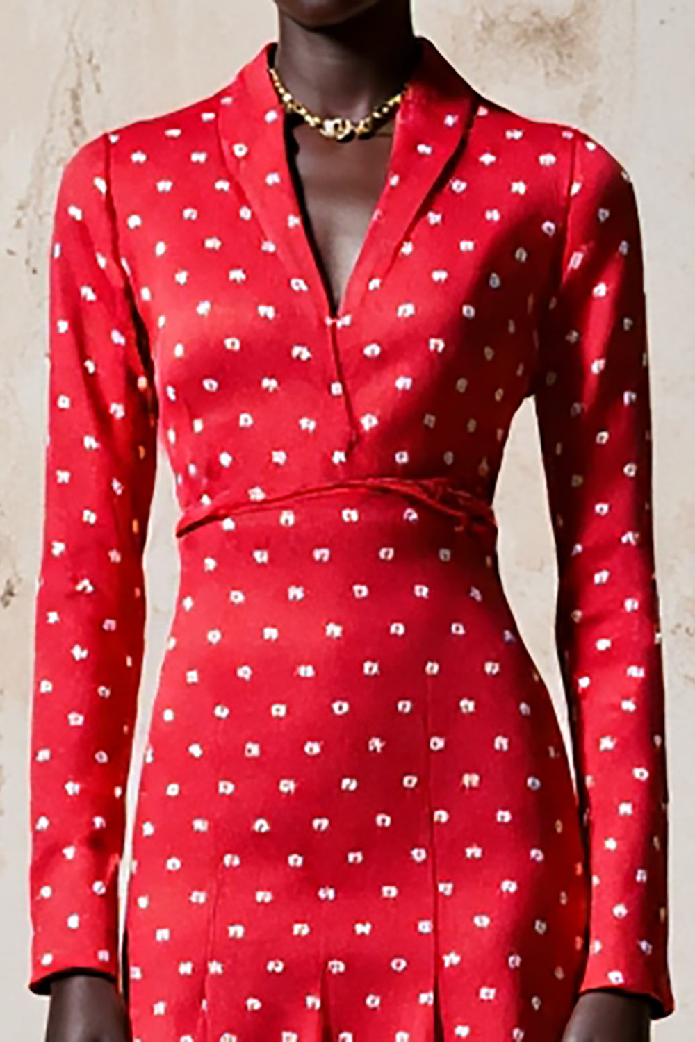 Red A Line Long Sleeve Polka Dot Dress