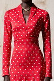 Red A Line Long Sleeve Polka Dot Dress