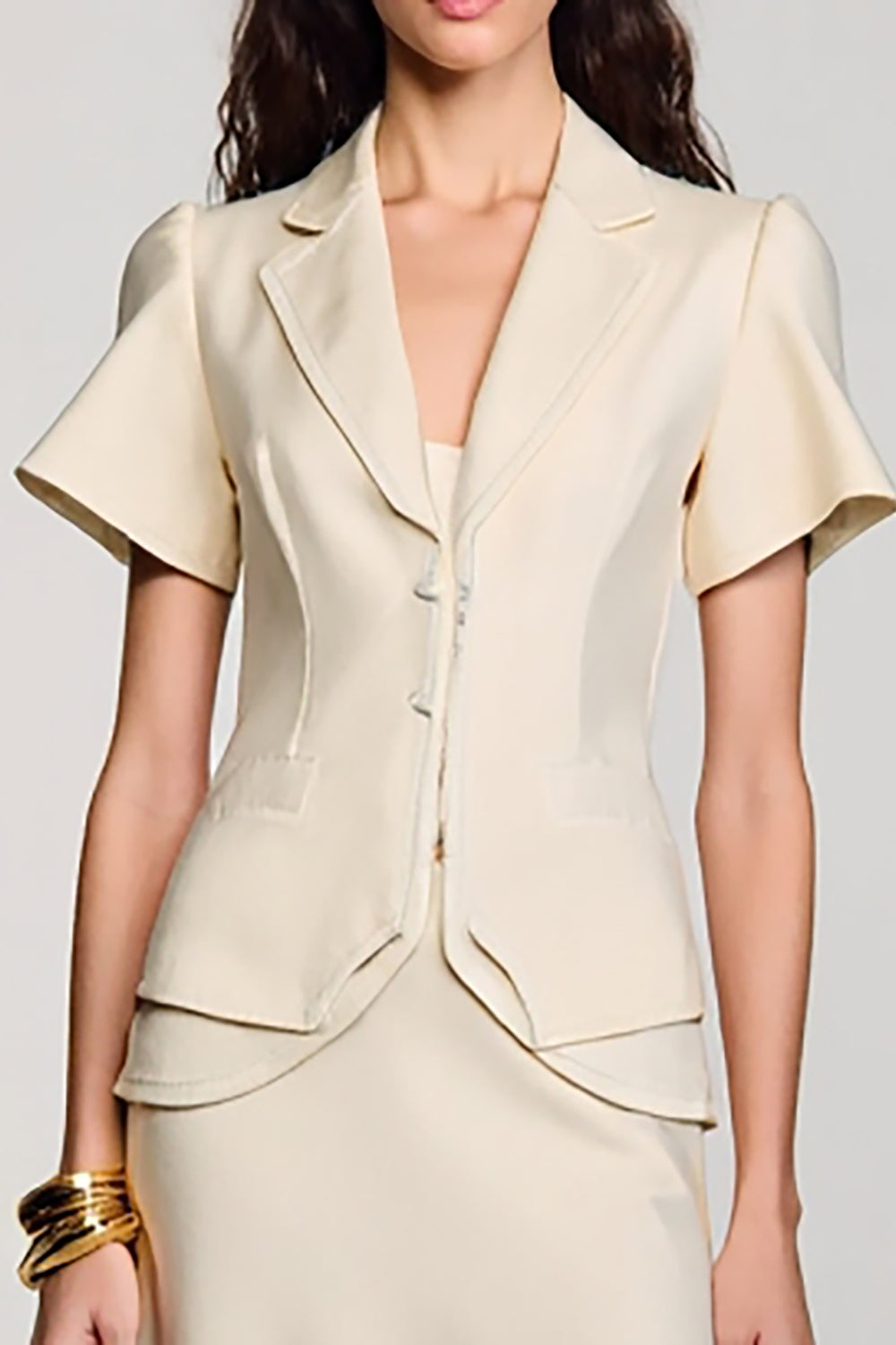 Apricot Notched Lapel A Line Wedding Guest Dress