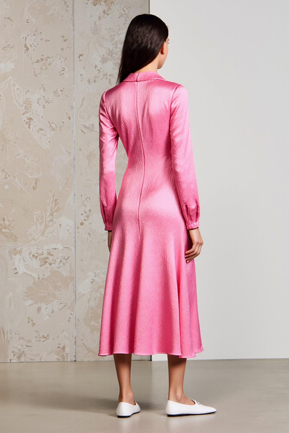Pink Notched Lapel A Line Wedding Guest Dress