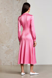 Pink Notched Lapel A Line Wedding Guest Dress