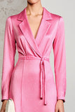 Pink Notched Lapel A Line Wedding Guest Dress