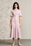 Pink A Line Single-Breasted Wedding Guest Dress