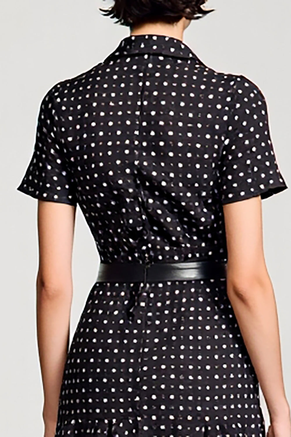Black Polo Collar A Line Polka Dot Dress