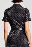 Black Polo Collar A Line Polka Dot Dress