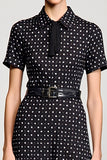 Black Polo Collar A Line Polka Dot Dress