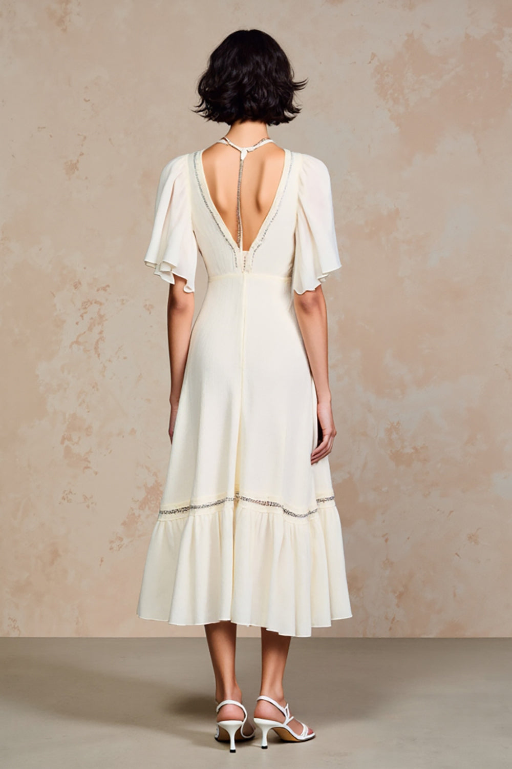 Ivory A Line Chiffon Wedding Guest Dress