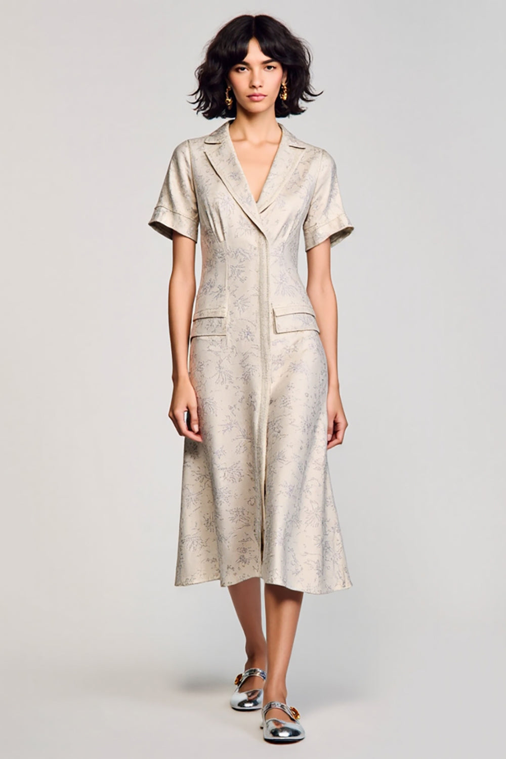 Apricot Notched Lapel A Line Wedding Guest Dress