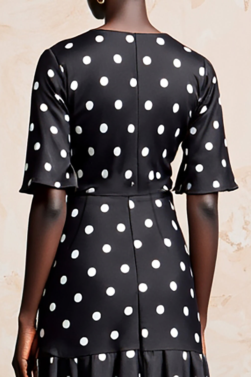 Black A Line Short Sleeve Polka Dot Dress