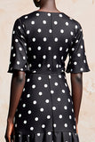 Black A Line Short Sleeve Polka Dot Dress