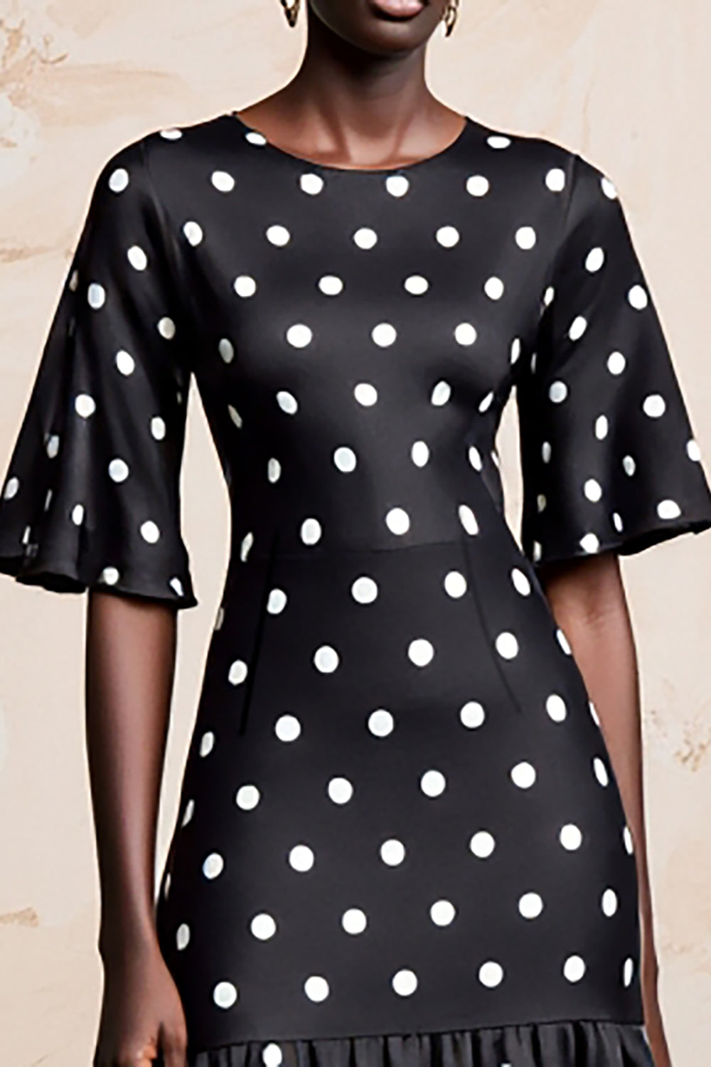 Black A Line Short Sleeve Polka Dot Dress