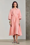Pink Polo Collar A Line 3/4 Sleeve Wedding Guest Dress