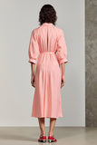 Pink Polo Collar A Line 3/4 Sleeve Wedding Guest Dress
