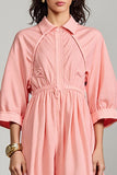 Pink Polo Collar A Line 3/4 Sleeve Wedding Guest Dress