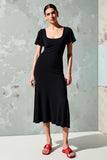 Black Square Neck A Line Wedding Guest Dress