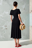 Black Square Neck A Line Wedding Guest Dress